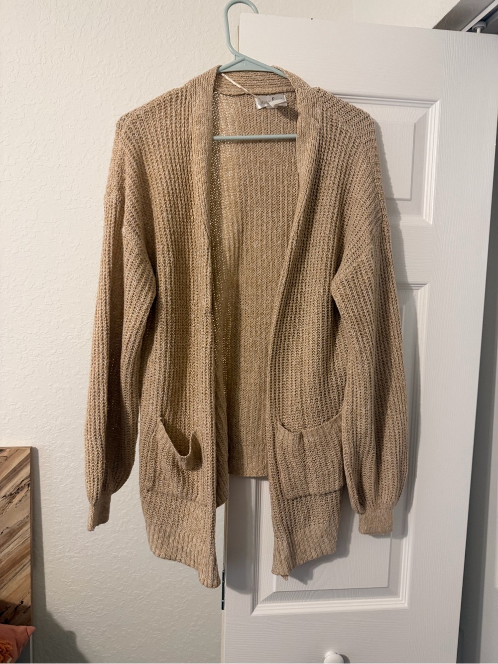 just be Open-Front Knit Cardigan in Tan